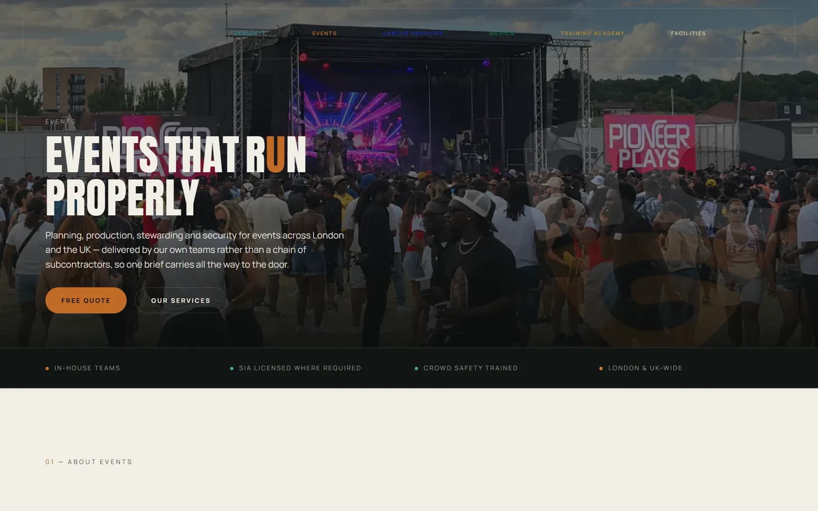 Events division landing page for event security and stewarding in London