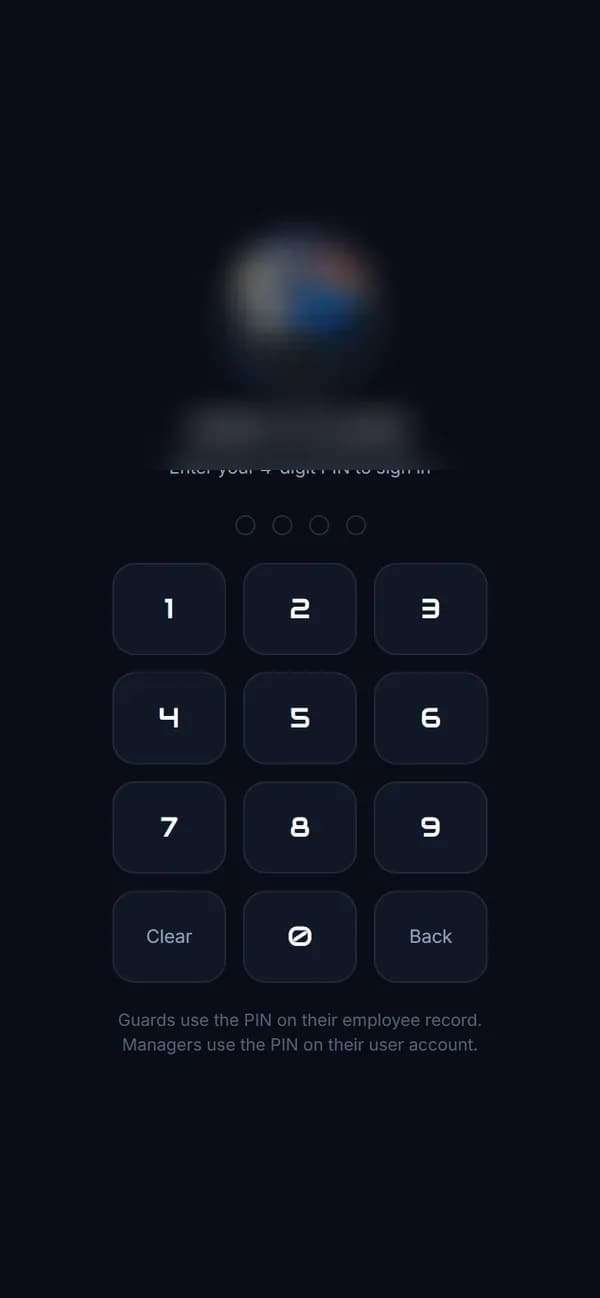 Guard mobile app PIN sign-in screen