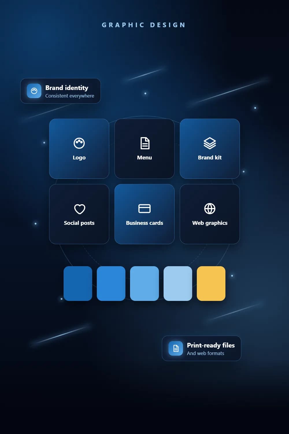 Graphic designer laying out a brand kit with logo, colour palette and social media artwork