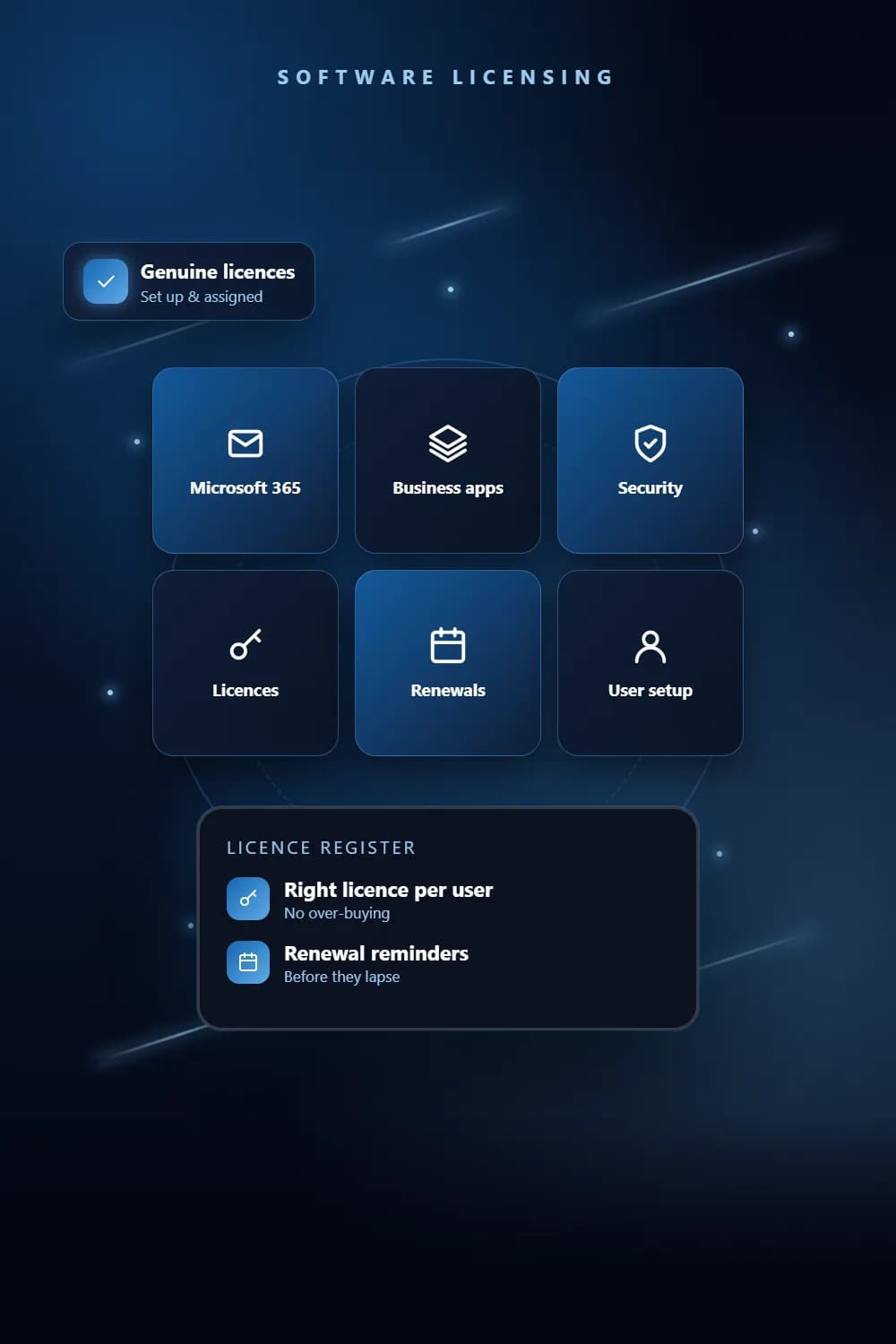 Business software licences being assigned to users in an admin dashboard