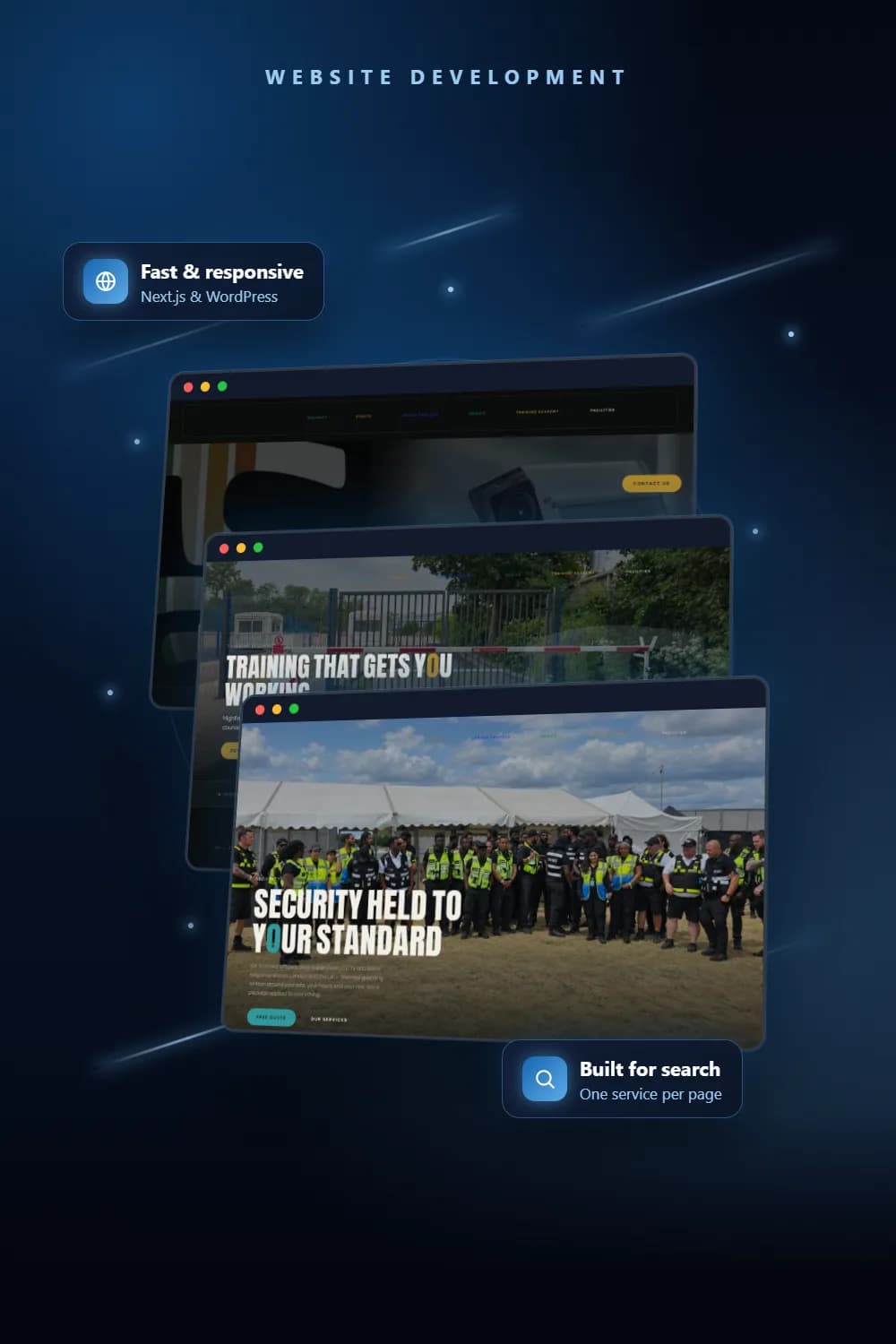 Responsive business website shown on a laptop, tablet and phone
