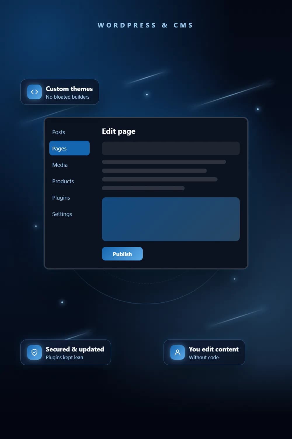 Content editor dashboard updating a business website page