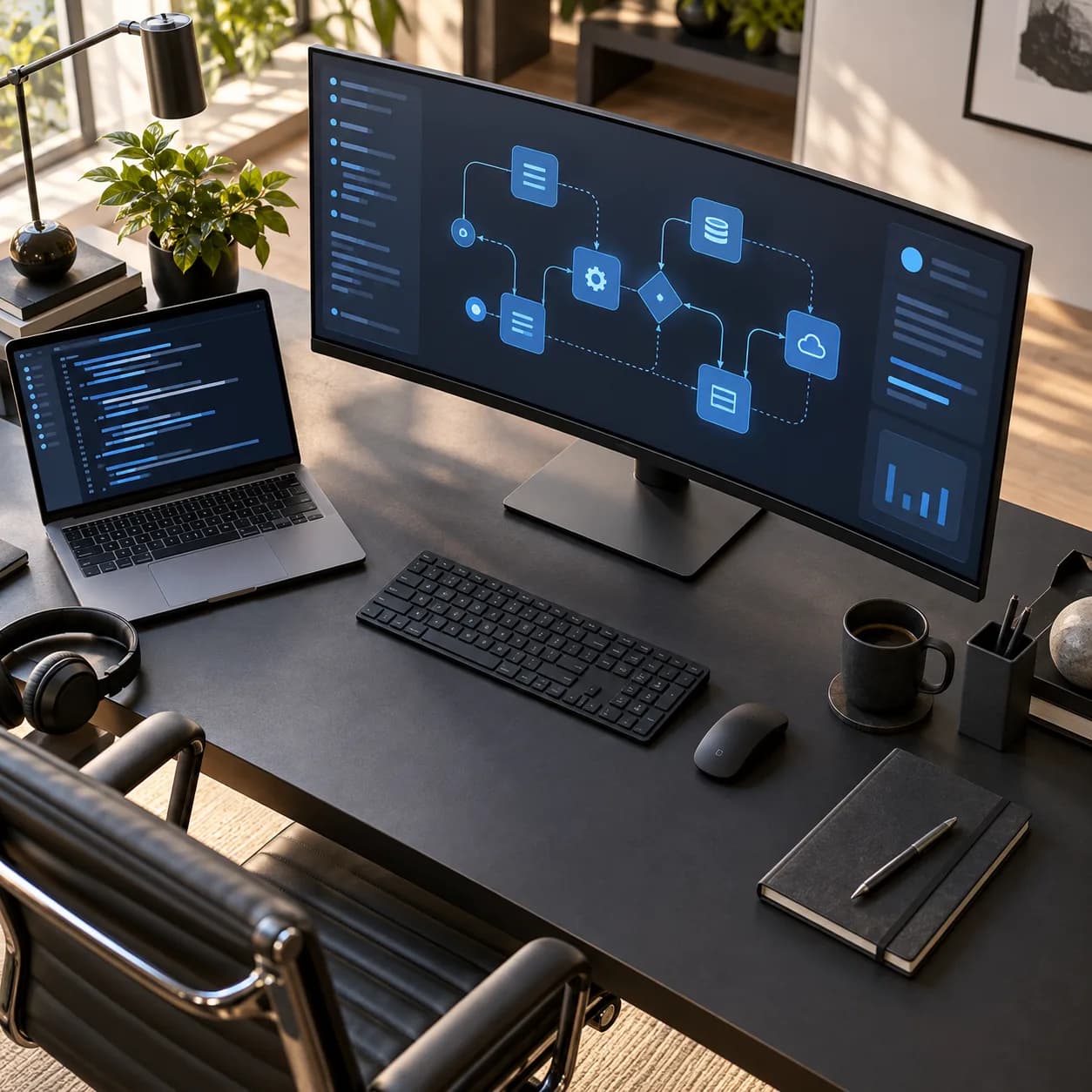 Workflow automation dashboard on screen