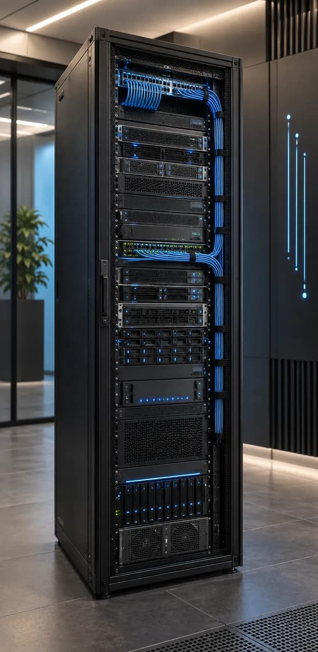 Server rack in a network room
