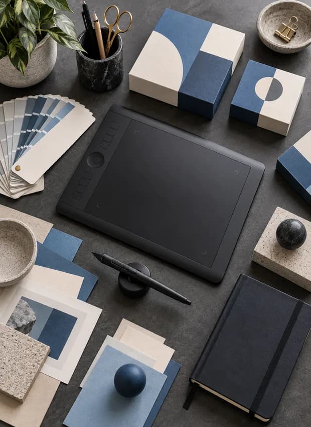 Branding and print design flatlay