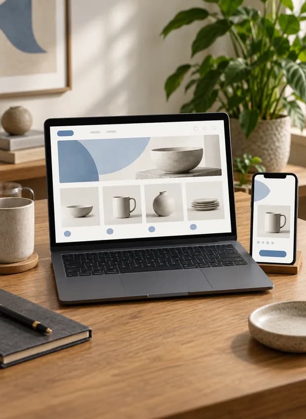 E-commerce storefront on laptop and phone